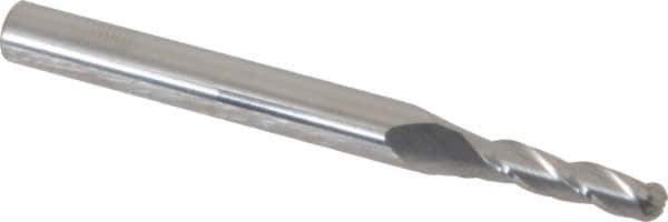 Accupro - 0.5° Taper Angle per Side, 1/8" Small End Diam, 1/2" LOC, Solid Carbide 3 Flute Tapered Ball End Mill - 2" OAL, 3/16" Shank Diam - Eagle Tool & Supply