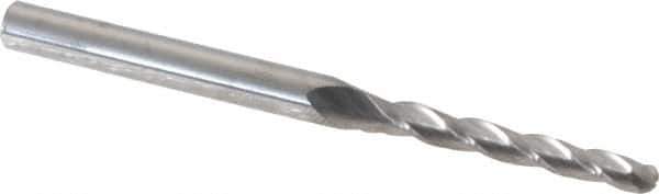 Accupro - 0.5° Taper Angle per Side, 1/8" Small End Diam, 1" LOC, Solid Carbide 3 Flute Tapered Ball End Mill - 2-1/2" OAL, 3/16" Shank Diam - Eagle Tool & Supply