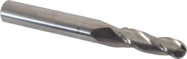 Accupro - 1° Taper Angle per Side, 1/4" Small End Diam, 3/4" LOC, Solid Carbide 3 Flute Tapered Ball End Mill - 2-1/2" OAL, 5/16" Shank Diam - Eagle Tool & Supply