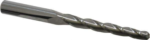 Accupro - 1° Taper Angle per Side, 1/4" Small End Diam, 2-1/4" LOC, Solid Carbide 3 Flute Tapered Ball End Mill - 4" OAL, 3/8" Shank Diam - Eagle Tool & Supply