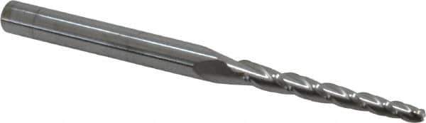 Accupro - 1.5° Taper Angle per Side, 3/32" Small End Diam, 1" LOC, Solid Carbide 3 Flute Tapered Ball End Mill - 2-1/2" OAL, 3/16" Shank Diam - Eagle Tool & Supply