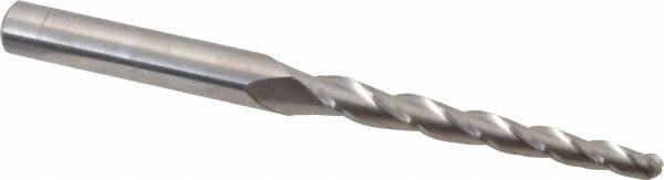Accupro - 1.5° Taper Angle per Side, 1/8" Small End Diam, 1-1/2" LOC, Solid Carbide 3 Flute Tapered Ball End Mill - 3" OAL, 1/4" Shank Diam - Eagle Tool & Supply