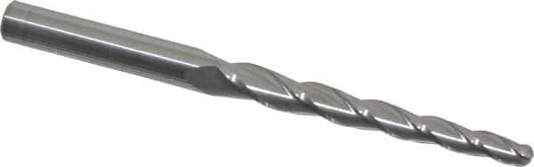 Accupro - 1.5° Taper Angle per Side, 3/16" Small End Diam, 2-1/4" LOC, Solid Carbide 3 Flute Tapered Ball End Mill - 4" OAL, 5/16" Shank Diam - Eagle Tool & Supply