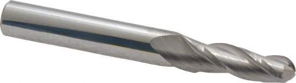 Accupro - 1.5° Taper Angle per Side, 1/4" Small End Diam, 3/4" LOC, Solid Carbide 3 Flute Tapered Ball End Mill - 2-1/2" OAL, 5/16" Shank Diam - Eagle Tool & Supply
