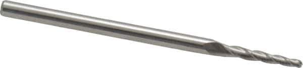 Accupro - 2° Taper Angle per Side, 1/16" Small End Diam, 1/2" LOC, Solid Carbide 3 Flute Tapered Ball End Mill - 2-1/4" OAL, 1/8" Shank Diam - Eagle Tool & Supply