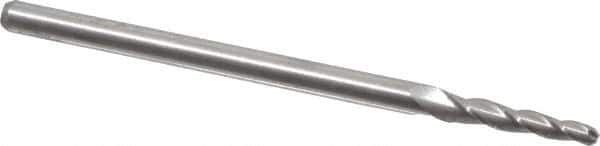 Accupro - 2° Taper Angle per Side, 5/64" Small End Diam, 1/2" LOC, Solid Carbide 3 Flute Tapered Ball End Mill - 2-1/2" OAL, 1/8" Shank Diam - Eagle Tool & Supply