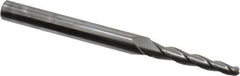 Accupro - 2° Taper Angle per Side, 1/8" Small End Diam, 1" LOC, Solid Carbide 3 Flute Tapered Ball End Mill - 3" OAL, 1/4" Shank Diam - Eagle Tool & Supply