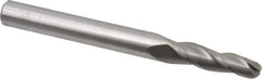 Accupro - 2° Taper Angle per Side, 3/16" Small End Diam, 3/4" LOC, Solid Carbide 3 Flute Tapered Ball End Mill - 2-1/2" OAL, 1/4" Shank Diam - Eagle Tool & Supply