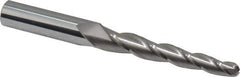 Accupro - 2° Taper Angle per Side, 1/4" Small End Diam, 2-1/4" LOC, Solid Carbide 3 Flute Tapered Ball End Mill - 4" OAL, 7/16" Shank Diam - Eagle Tool & Supply