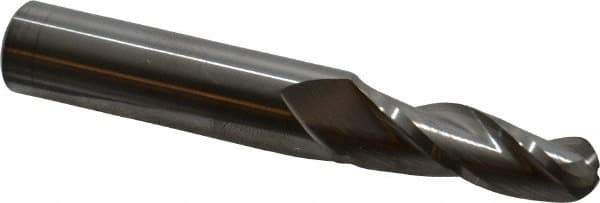 Accupro - 2° Taper Angle per Side, 3/8" Small End Diam, 1-1/4" LOC, Solid Carbide 3 Flute Tapered Ball End Mill - 3-1/4" OAL, 1/2" Shank Diam - Eagle Tool & Supply
