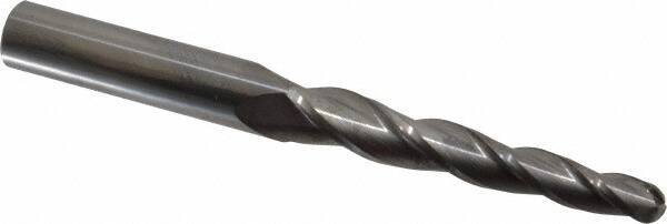 Accupro - 2° Taper Angle per Side, 3/8" Small End Diam, 3-1/4" LOC, Solid Carbide 3 Flute Tapered Ball End Mill - 6" OAL, 5/8" Shank Diam - Eagle Tool & Supply