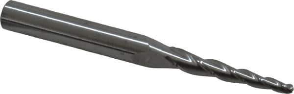 Accupro - 3° Taper Angle per Side, 3/32" Small End Diam, 1" LOC, Solid Carbide 3 Flute Tapered Ball End Mill - 2-1/2" OAL, 1/4" Shank Diam - Eagle Tool & Supply