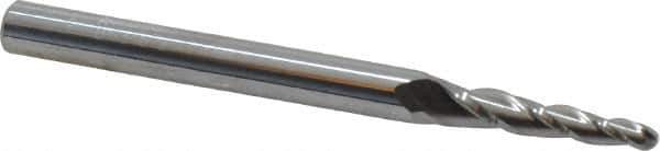 Accupro - 3° Taper Angle per Side, 1/8" Small End Diam, 1" LOC, Solid Carbide 3 Flute Tapered Ball End Mill - 3" OAL, 1/4" Shank Diam - Eagle Tool & Supply