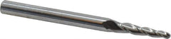 Accupro - 3° Taper Angle per Side, 1/8" Small End Diam, 1" LOC, Solid Carbide 3 Flute Tapered Ball End Mill - 3" OAL, 1/4" Shank Diam - Eagle Tool & Supply