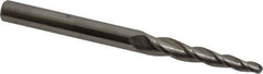 Accupro - 3° Taper Angle per Side, 1/8" Small End Diam, 1-1/4" LOC, Solid Carbide 3 Flute Tapered Ball End Mill - 3" OAL, 1/4" Shank Diam - Eagle Tool & Supply