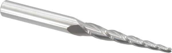 Accupro - 3° Taper Angle per Side, 1/8" Small End Diam, 2" LOC, Solid Carbide 3 Flute Tapered Ball End Mill - 4" OAL, 3/8" Shank Diam - Eagle Tool & Supply