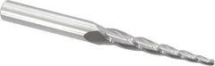 Accupro - 3° Taper Angle per Side, 1/8" Small End Diam, 2" LOC, Solid Carbide 3 Flute Tapered Ball End Mill - 4" OAL, 3/8" Shank Diam - Eagle Tool & Supply