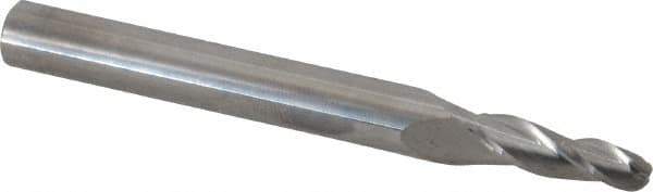 Accupro - 3° Taper Angle per Side, 3/16" Small End Diam, 3/4" LOC, Solid Carbide 3 Flute Tapered Ball End Mill - 3" OAL, 5/16" Shank Diam - Eagle Tool & Supply