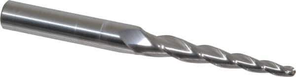 Accupro - 3° Taper Angle per Side, 3/16" Small End Diam, 2-1/2" LOC, Solid Carbide 3 Flute Tapered Ball End Mill - 5" OAL, 1/2" Shank Diam - Eagle Tool & Supply