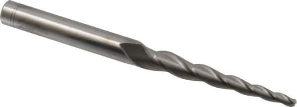 Accupro - 3° Taper Angle per Side, 3/16" Small End Diam, 3" LOC, Solid Carbide 3 Flute Tapered Ball End Mill - 6" OAL, 1/2" Shank Diam - Eagle Tool & Supply