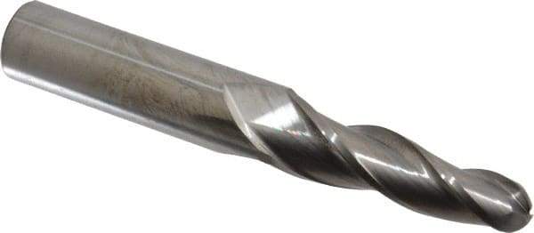 Accupro - 3° Taper Angle per Side, 1/2" Small End Diam, 2-1/4" LOC, Solid Carbide 3 Flute Tapered Ball End Mill - 5" OAL, 3/4" Shank Diam - Eagle Tool & Supply
