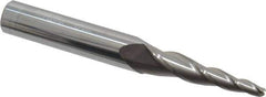Accupro - 5° Taper Angle per Side, 1/8" Small End Diam, 1-1/4" LOC, Solid Carbide 3 Flute Tapered Ball End Mill - 3" OAL, 3/8" Shank Diam - Eagle Tool & Supply