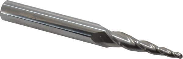Accupro - 5° Taper Angle per Side, 1/8" Small End Diam, 1-1/2" LOC, Solid Carbide 3 Flute Tapered Ball End Mill - 4" OAL, 7/16" Shank Diam - Eagle Tool & Supply