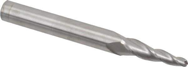 Accupro - 5° Taper Angle per Side, 3/16" Small End Diam, 1-1/4" LOC, Solid Carbide 3 Flute Tapered Ball End Mill - 4" OAL, 7/16" Shank Diam - Eagle Tool & Supply