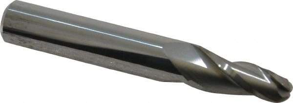 Accupro - 5° Taper Angle per Side, 1/4" Small End Diam, 3/4" LOC, Solid Carbide 3 Flute Tapered Ball End Mill - 2-1/2" OAL, 3/8" Shank Diam - Eagle Tool & Supply