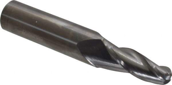 Accupro - 5° Taper Angle per Side, 3/8" Small End Diam, 1-1/4" LOC, Solid Carbide 3 Flute Tapered Ball End Mill - 3-1/2" OAL, 5/8" Shank Diam - Eagle Tool & Supply