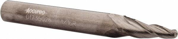 Accupro - 7° Taper Angle per Side, 1/8" Small End Diam, 3/4" LOC, Solid Carbide 3 Flute Tapered Ball End Mill - 2-1/2" OAL, 5/16" Shank Diam - Eagle Tool & Supply