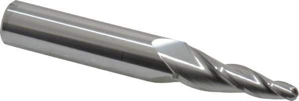 Accupro - 7° Taper Angle per Side, 3/16" Small End Diam, 1-1/4" LOC, Solid Carbide 3 Flute Tapered Ball End Mill - 3-1/4" OAL, 1/2" Shank Diam - Eagle Tool & Supply