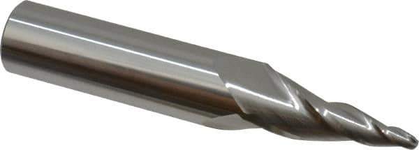 Accupro - 10° Taper Angle per Side, 1/8" Small End Diam, 1-1/4" LOC, Solid Carbide 3 Flute Tapered Ball End Mill - 3-1/2" OAL, 5/8" Shank Diam - Eagle Tool & Supply