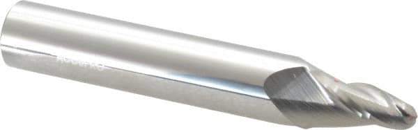 Accupro - 10° Taper Angle per Side, 1/4" Small End Diam, 3/4" LOC, Solid Carbide 3 Flute Tapered Ball End Mill - 3-1/2" OAL, 9/16" Shank Diam - Eagle Tool & Supply