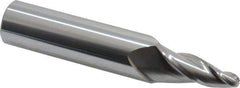 Accupro - 10° Taper Angle per Side, 1/4" Small End Diam, 1-1/4" LOC, Solid Carbide 3 Flute Tapered Ball End Mill - 4" OAL, 3/4" Shank Diam - Eagle Tool & Supply