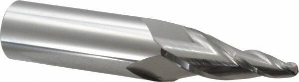 Accupro - 10° Taper Angle per Side, 1/4" Small End Diam, 2" LOC, Solid Carbide 3 Flute Tapered Ball End Mill - 5" OAL, 1" Shank Diam - Eagle Tool & Supply