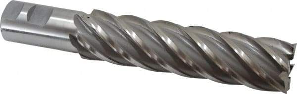 Interstate - 1-1/2", 6" LOC, 1-1/4" Shank Diam, 8-1/2" OAL, 6 Flute, High Speed Steel Square End Mill - Single End, Uncoated, Spiral Flute, 30° Helix, Right Hand Cut, Right Hand Flute - Eagle Tool & Supply