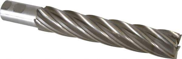 Interstate - 1-1/2", 8" LOC, 1-1/4" Shank Diam, 10-9/16" OAL, 6 Flute, High Speed Steel Square End Mill - Single End, Uncoated, Spiral Flute, 30° Helix, Right Hand Cut, Right Hand Flute - Eagle Tool & Supply