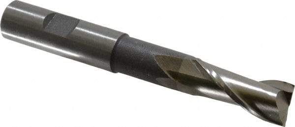 Interstate - 5/8", 1-3/8" LOC, 5/8" Shank Diam, 4-5/8" OAL, 2 Flute, High Speed Steel Square End Mill - Single End, Uncoated, Spiral Flute, 30° Helix, Centercutting, Right Hand Cut, Right Hand Flute - Eagle Tool & Supply