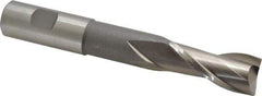Interstate - 7/8", 2" LOC, 7/8" Shank Diam, 6" OAL, 2 Flute, High Speed Steel Square End Mill - Single End, Uncoated, Spiral Flute, 30° Helix, Centercutting, Right Hand Cut, Right Hand Flute - Eagle Tool & Supply
