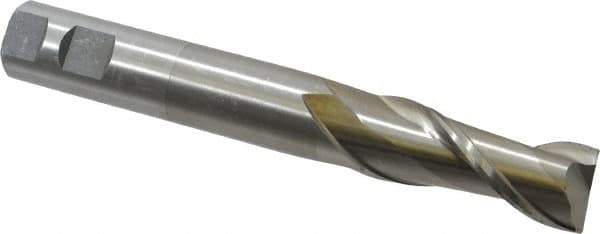 Interstate - 1", 2-1/2" LOC, 1" Shank Diam, 7-1/4" OAL, 2 Flute, High Speed Steel Square End Mill - Single End, Uncoated, Spiral Flute, 30° Helix, Centercutting, Right Hand Cut, Right Hand Flute - Eagle Tool & Supply
