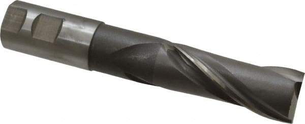 Interstate - 1-1/4", 3" LOC, 1-1/4" Shank Diam, 7-1/4" OAL, 2 Flute, High Speed Steel Square End Mill - Single End, Uncoated, Spiral Flute, 30° Helix, Centercutting, Right Hand Cut, Right Hand Flute - Eagle Tool & Supply