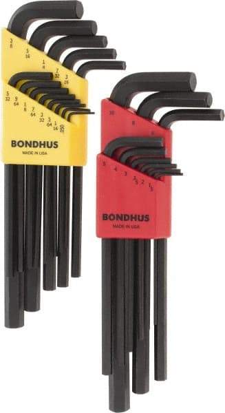 Bondhus - 22 Piece L-Key Hex Key Set - Hex Range 0.05 to 3/8" - Eagle Tool & Supply