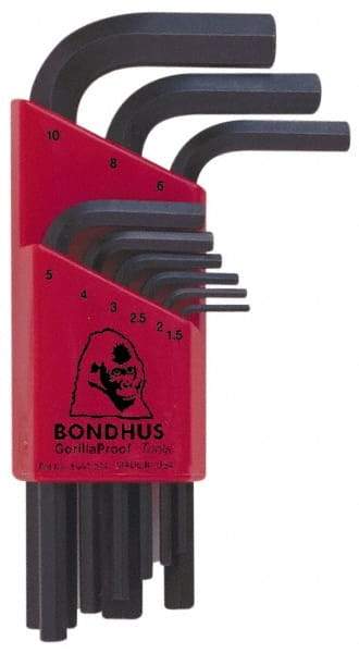 Bondhus - 9 Piece L-Key Hex Key Set - Hex Range 1.5 to 10mm - Eagle Tool & Supply