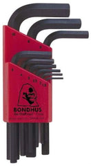 Bondhus - 9 Piece L-Key Hex Key Set - Hex Range 1.5 to 10mm - Eagle Tool & Supply