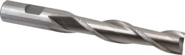 Interstate - 5/8", 3" LOC, 5/8" Shank Diam, 5-1/8" OAL, 2 Flute, High Speed Steel Square End Mill - Single End, Uncoated, Spiral Flute, 30° Helix, Centercutting, Right Hand Cut, Right Hand Flute - Eagle Tool & Supply