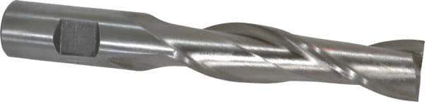 Interstate - 3/4", 3" LOC, 3/4" Shank Diam, 5-1/4" OAL, 2 Flute, High Speed Steel Square End Mill - Single End, Uncoated, Spiral Flute, 30° Helix, Centercutting, Right Hand Cut, Right Hand Flute - Eagle Tool & Supply