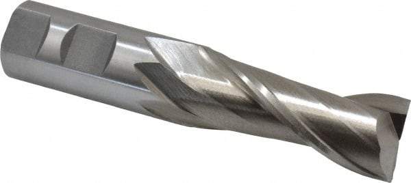 Interstate - 1", 2-1/2" LOC, 1" Shank Diam, 5" OAL, 2 Flute, High Speed Steel Square End Mill - Single End, Uncoated, Spiral Flute, 30° Helix, Centercutting, Right Hand Cut, Right Hand Flute - Eagle Tool & Supply