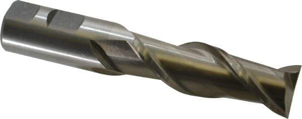 Interstate - 1", 3" LOC, 1" Shank Diam, 5-1/2" OAL, 2 Flute, High Speed Steel Square End Mill - Single End, Uncoated, Spiral Flute, 30° Helix, Centercutting, Right Hand Cut, Right Hand Flute - Eagle Tool & Supply