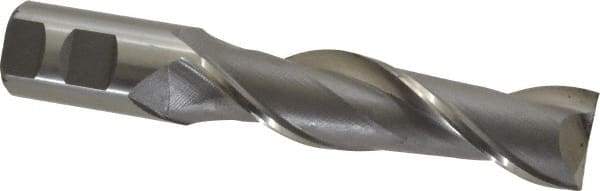 Interstate - 1-1/4", 4-3/4" LOC, 1-1/4" Shank Diam, 7-1/4" OAL, 2 Flute, High Speed Steel Square End Mill - Single End, Uncoated, Spiral Flute, 30° Helix, Centercutting, Right Hand Cut, Right Hand Flute - Eagle Tool & Supply